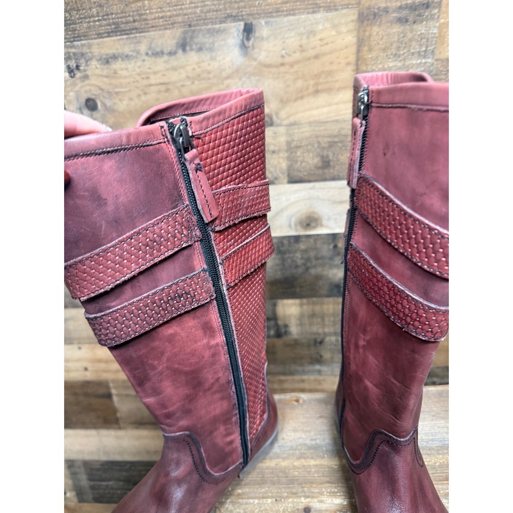 ROAN Footwear Womens Burgundy Leather Buckle Moto Riding Boots Size 7.5 - Picture 5 of 7